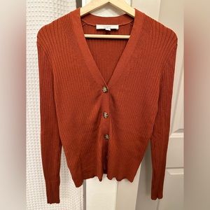 LOFT Ribbed V-Neck Cardigan in Radiant Copper
